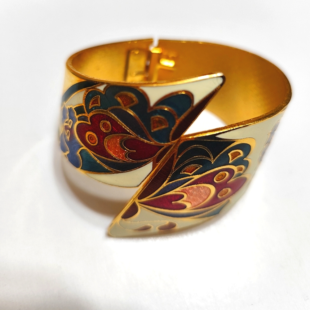 Cloisonne Butterfly Open Cuff Bangle